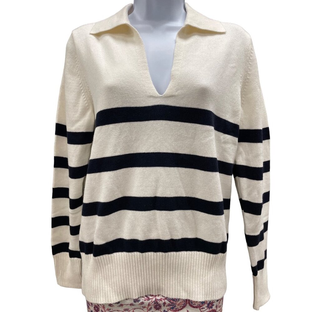 Banana Republic Women Off White Navy Blue Striped Sweater Size S SKU 1288